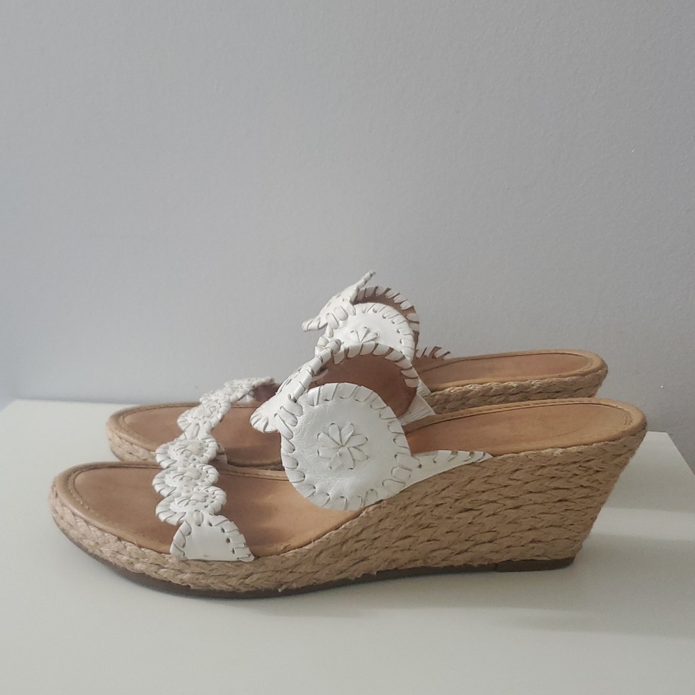 Jack Rogers Shelby Whipstitch White Leather Wedge Sandals with Espadrille 8.5 - Picture 2 of 14